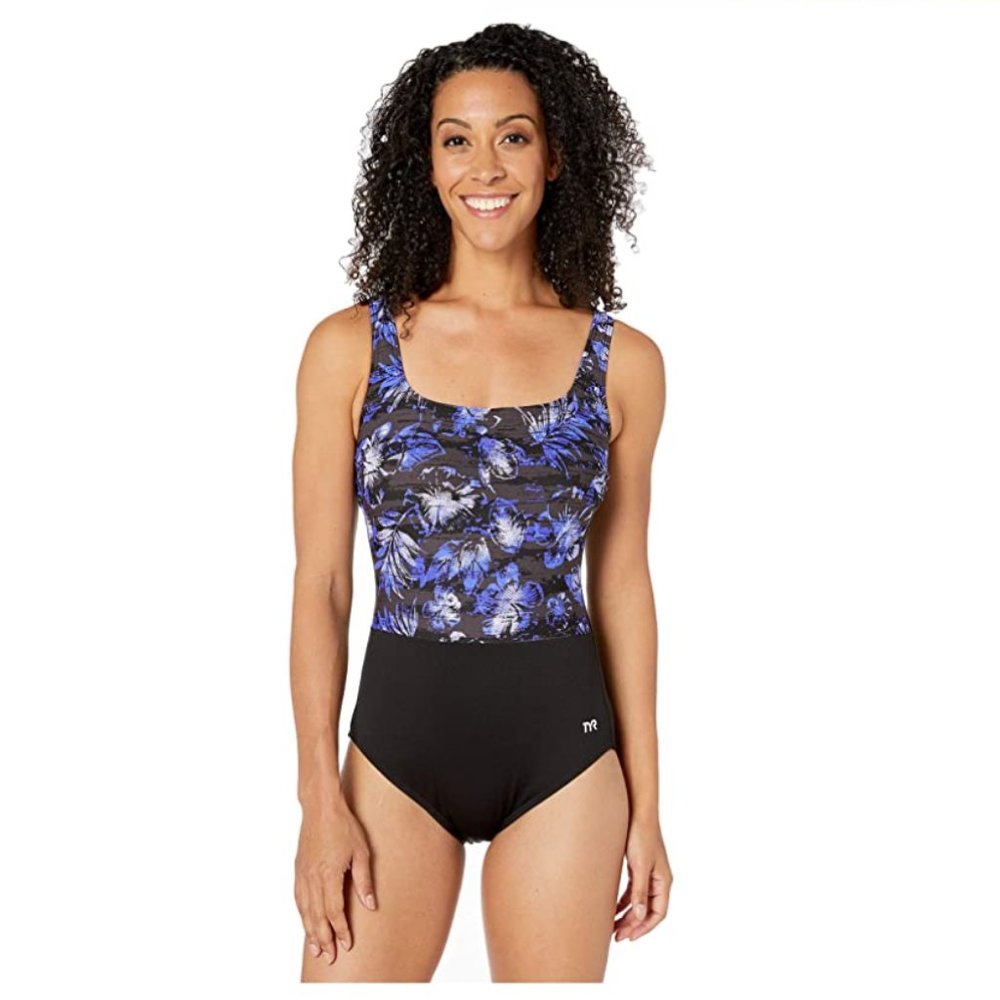 TYR Swimsuit Boca Scoop Neck Controlfit Black/Blue Size 10